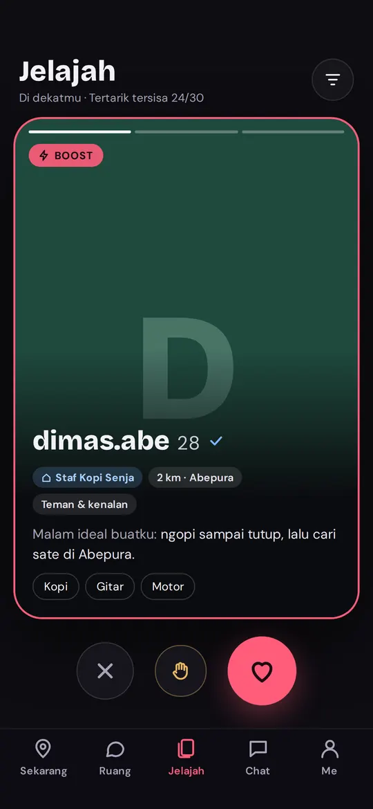 Layar Jelajah: kartu profil terverifikasi